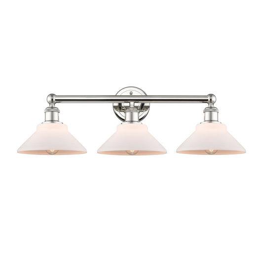 Innovations Orwell 26in 3-Light Bath Vanity Light | Industrial Polished Nickel and Matte White Glass | Bathroom Vanity | 26.38 x | Model 616-3W-PN-G131