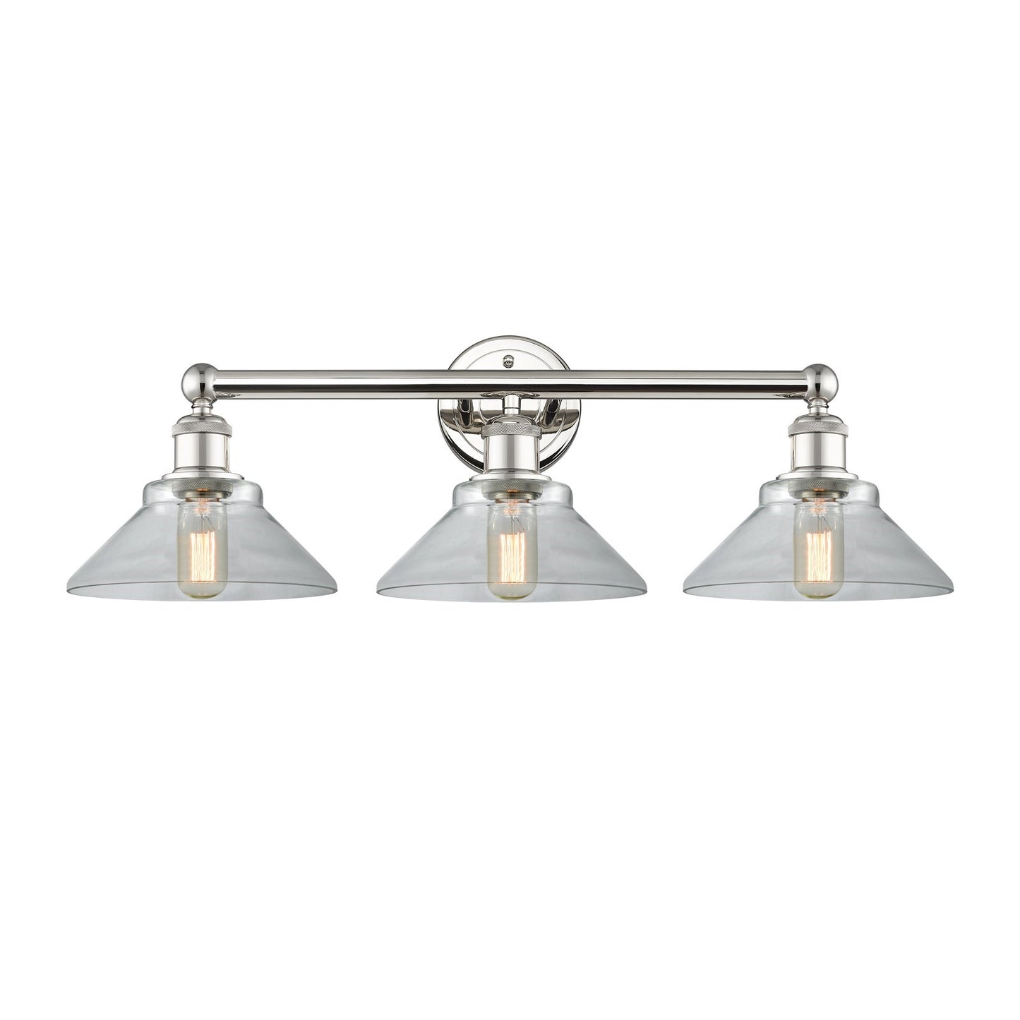 Innovations Orwell 26in 3-Light Bath Vanity Light | Industrial Polished Nickel and Clear Cone Glass | Bathroom Vanity | 26.38 x | Model 616-3W-PN-G132