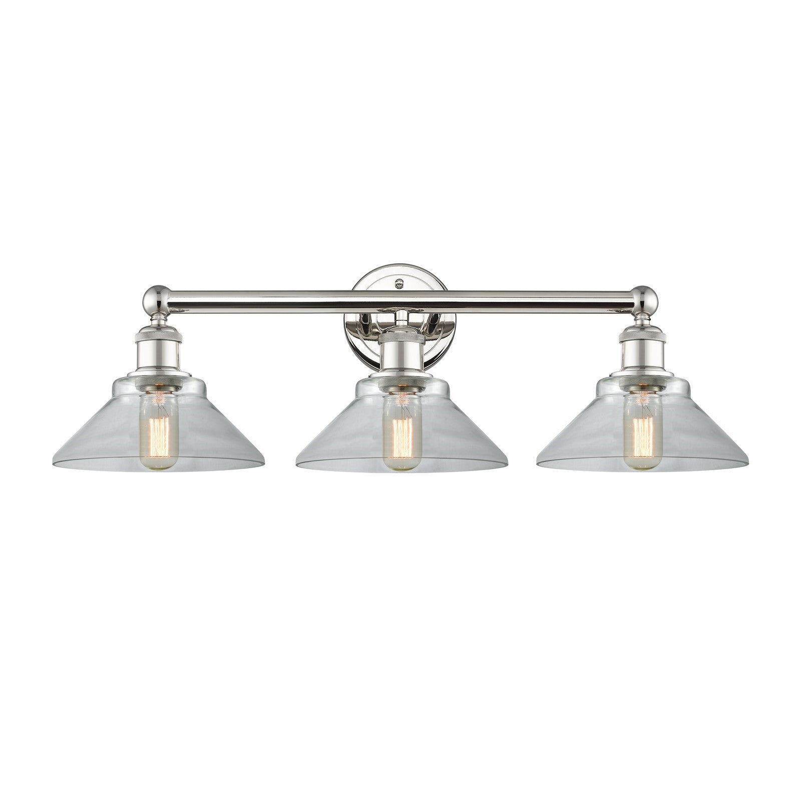 Innovations Orwell 26in 3-Light Bath Vanity Light | Industrial Polished Nickel and Clear Cone Glass | Bathroom Vanity | 26.38 x | Model 616-3W-PN-G132