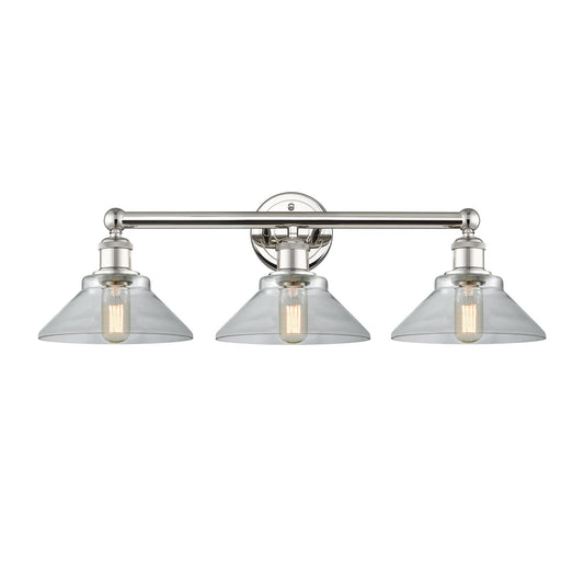 Innovations Orwell 26in 3-Light Bath Vanity Light | Industrial Polished Nickel and Clear Cone Glass | Bathroom Vanity | 26.38 x | Model 616-3W-PN-G132