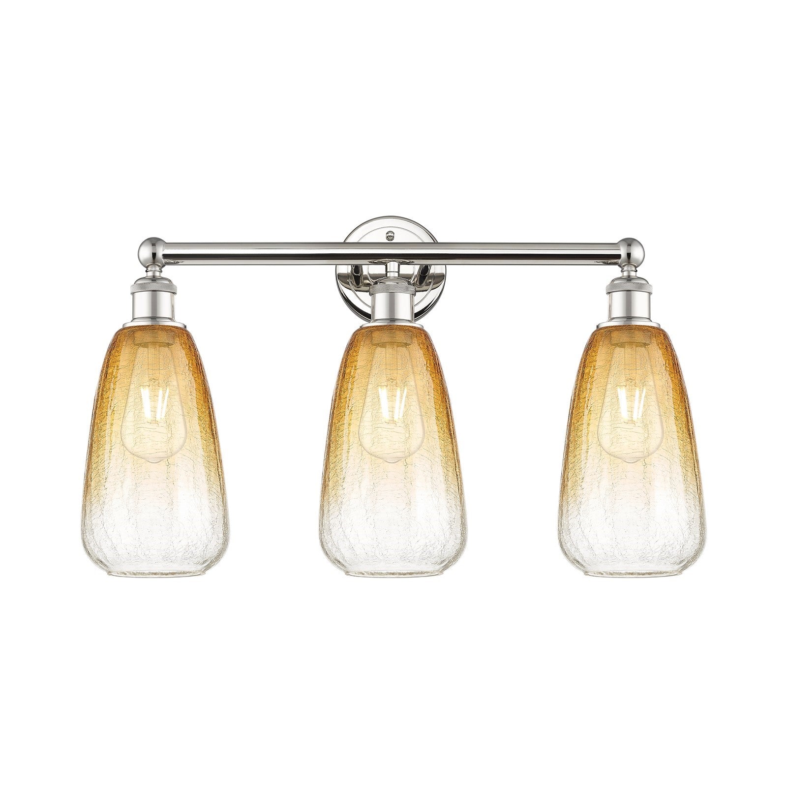 Innovations Brookhaven Almond 24in 3-Light Bath Vanity Light | Industrial Polished Nickel and Amber Glass | Bathroom Vanity | Model 616-3W-PN-G480-6AM