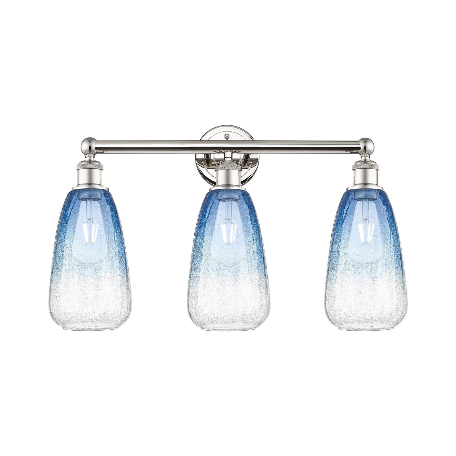 Innovations Brookhaven Almond 24in 3-Light Bath Vanity Light | Industrial Polished Nickel Steel and Sapphire Blue Glass | Model 616-3W-PN-G480-6SB