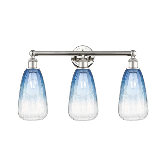 Innovations Brookhaven Almond 24in 3-Light Bath Vanity Light | Industrial Polished Nickel Steel and Sapphire Blue Glass | Model 616-3W-PN-G480-6SB