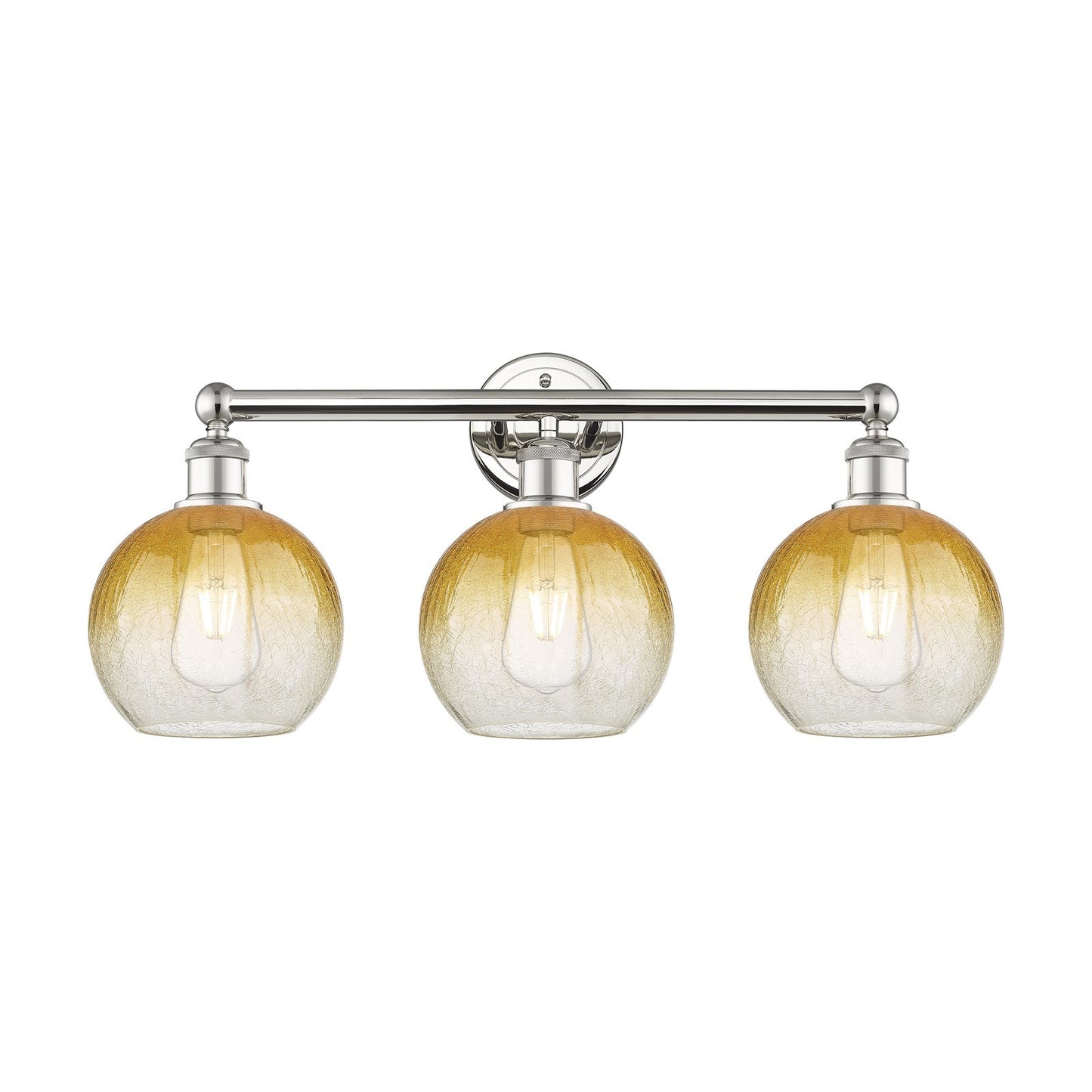 Innovations Brookhaven Globe 26in 3-Light Bath Vanity Light | Industrial Polished Nickel and Amber Glass | Bathroom Vanity | Model 616-3W-PN-G483-8AM
