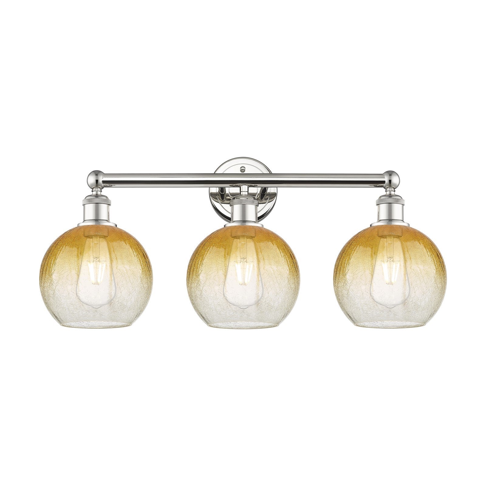 Innovations Brookhaven Globe 26in 3-Light Bath Vanity Light | Industrial Polished Nickel and Amber Glass | Bathroom Vanity | Model 616-3W-PN-G483-8AM