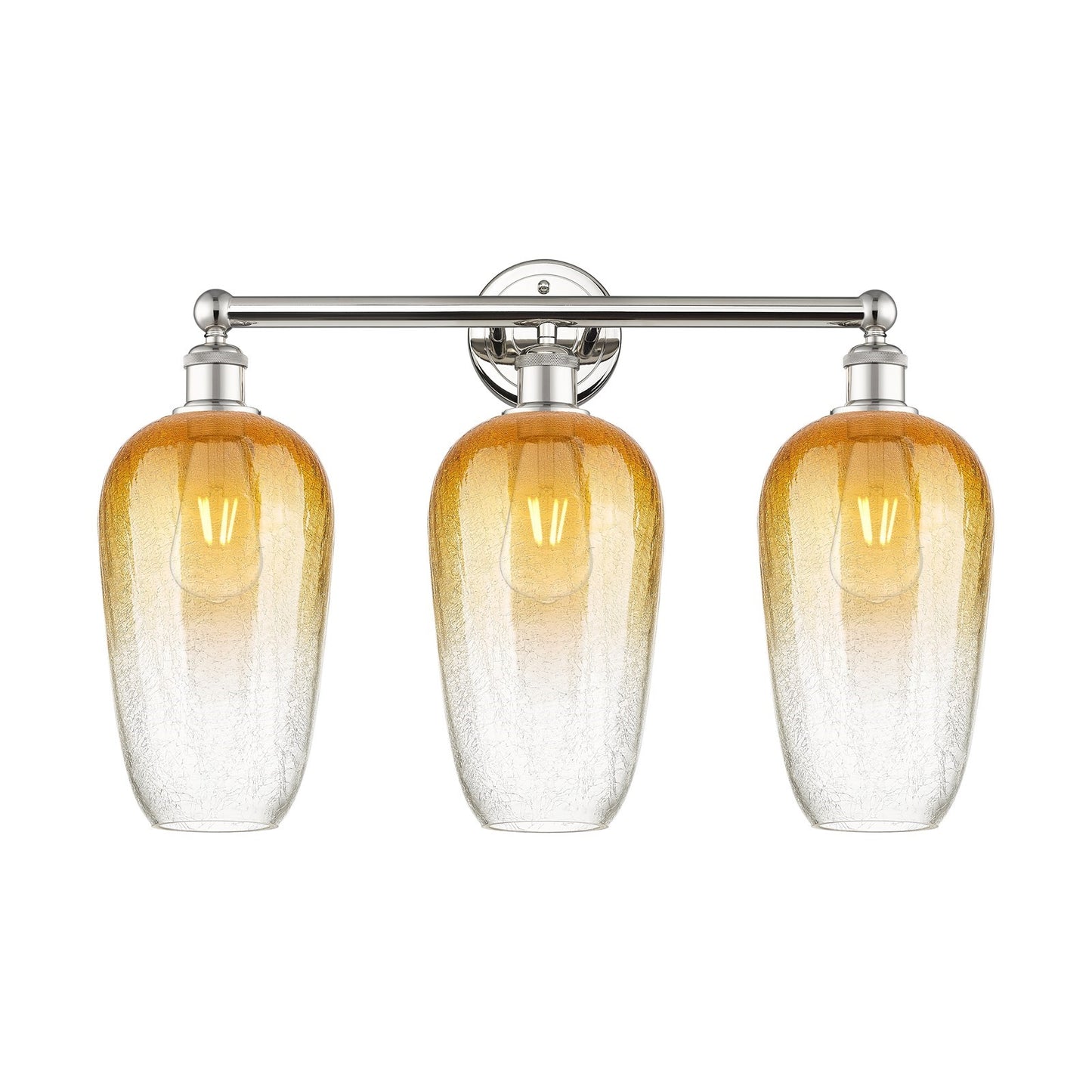 Innovations Brookhaven Flute 25in 3-Light Bath Vanity | Industrial Polished Nickel Steel and Amber Glass | Bathroom Vanity | Model 616-3W-PN-G484-7AM