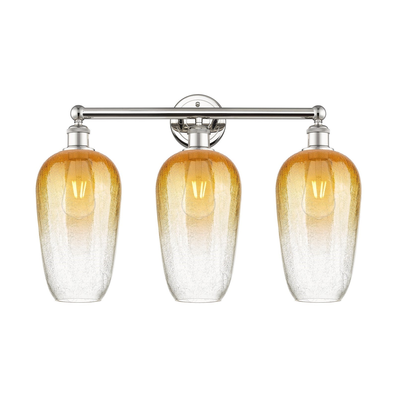 Innovations Brookhaven Flute 25in 3-Light Bath Vanity | Industrial Polished Nickel Steel and Amber Glass | Bathroom Vanity | Model 616-3W-PN-G484-7AM