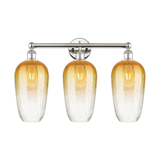 Innovations Brookhaven Flute 25in 3-Light Bath Vanity | Industrial Polished Nickel Steel and Amber Glass | Bathroom Vanity | Model 616-3W-PN-G484-7AM