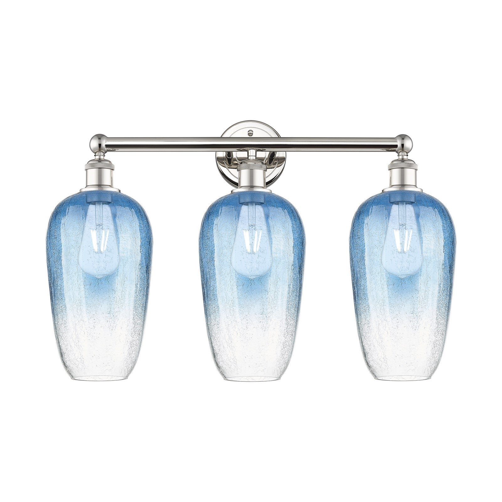 Innovations Brookhaven Flute 25in 3-Light Bath Vanity | Industrial Modern Polished Nickel and Sapphire Blue Glass | Bathroom | Model 616-3W-PN-G484-7SB