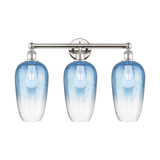 Innovations Brookhaven Flute 25in 3-Light Bath Vanity | Industrial Modern Polished Nickel and Sapphire Blue Glass | Bathroom | Model 616-3W-PN-G484-7SB