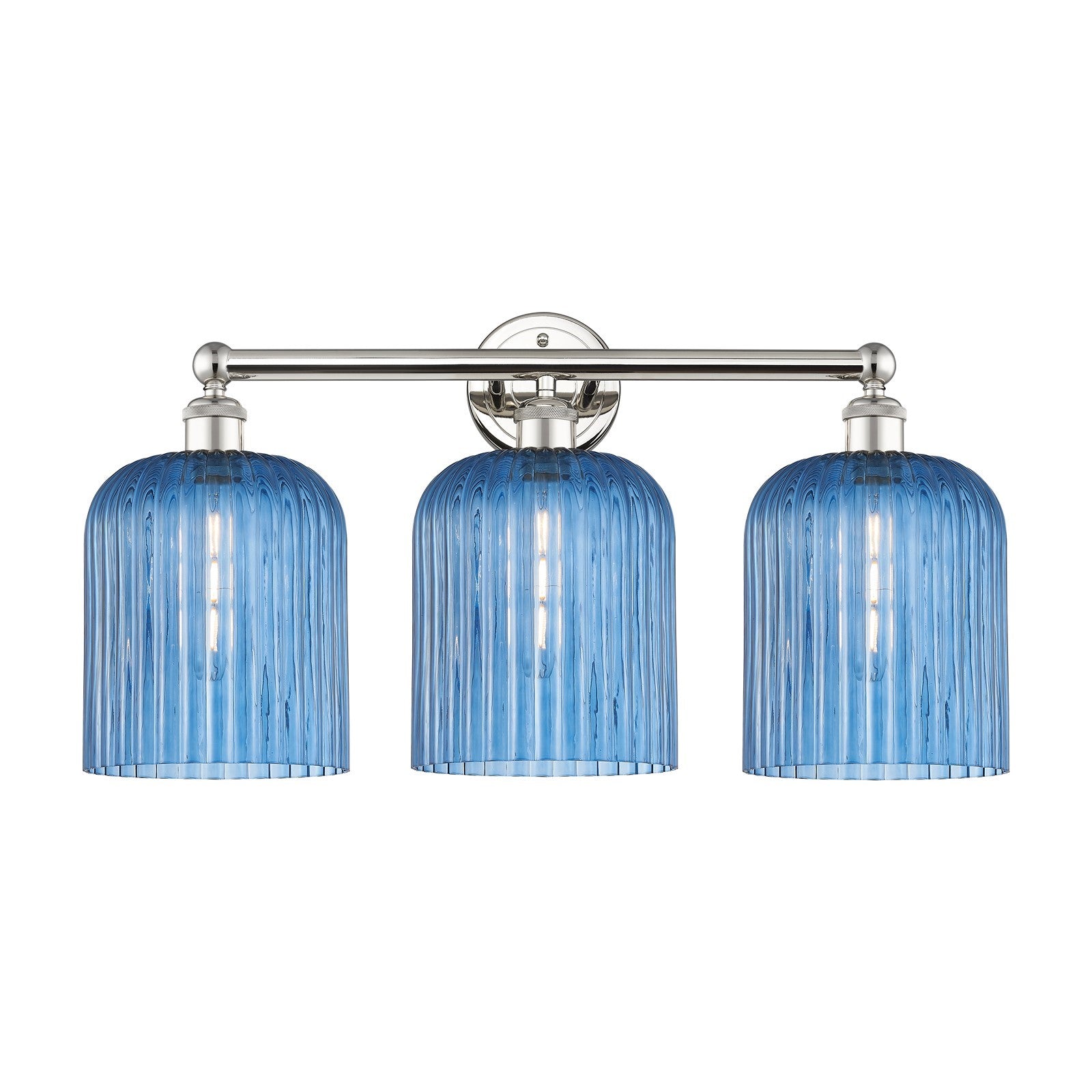 Innovations Bridal Veil 23in 3-Light Bath Vanity Light | Art Nouveau Industrial Polished Nickel and Princess Blue Bell Glass | Model 616-3W-PN-G559-8BL