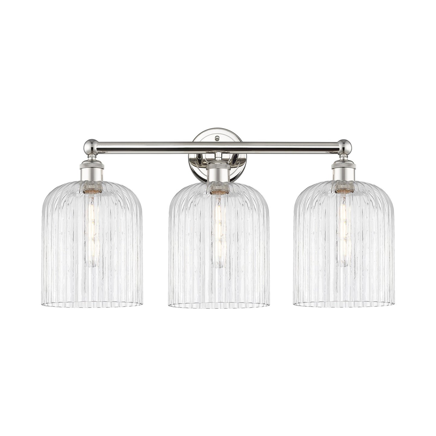 Innovations Bridal Veil 23in 3-Light Bath Vanity | Art Nouveau Polished Nickel Steel and Clear Ribbed Glass | Bathroom & Powder | Model 616-3W-PN-G559-8CL