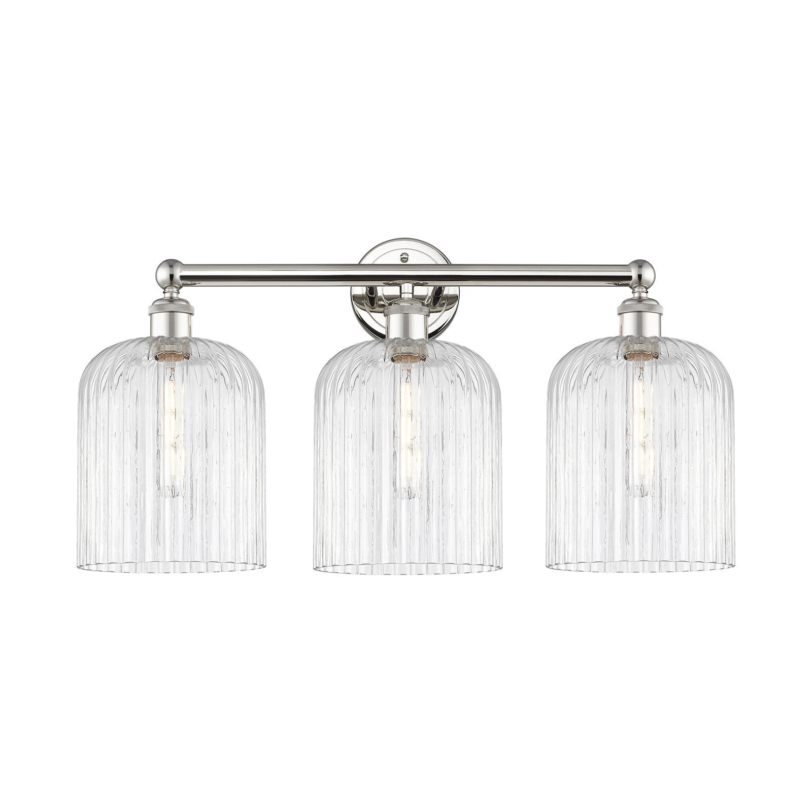 Innovations Bridal Veil 23in 3-Light Bath Vanity | Art Nouveau Polished Nickel Steel and Clear Ribbed Glass | Bathroom & Powder | Model 616-3W-PN-G559-8CL