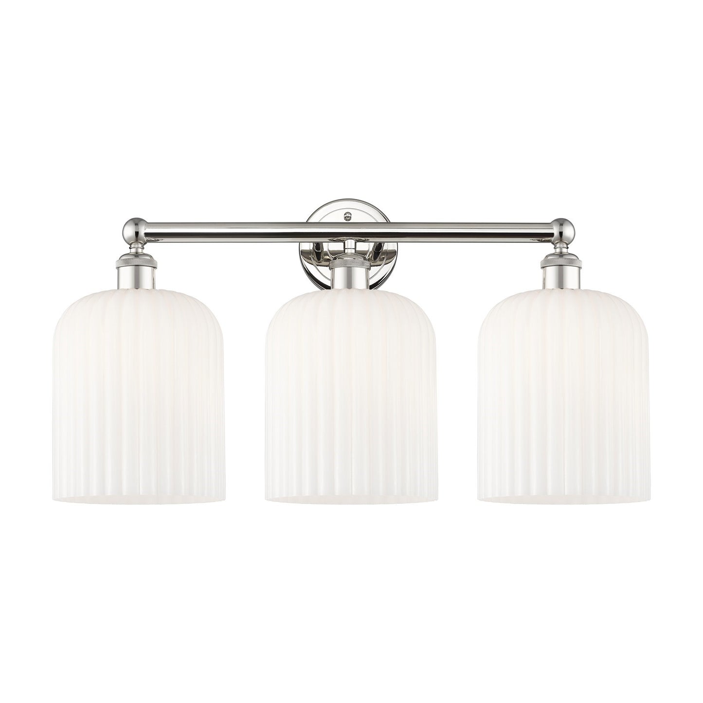 Innovations Bridal Veil 23in 3-Light Bath Vanity Light | Art Nouveau Polished Nickel and Gloss White Ribbed Glass | Bathroom | Model 616-3W-PN-G559-8GWH