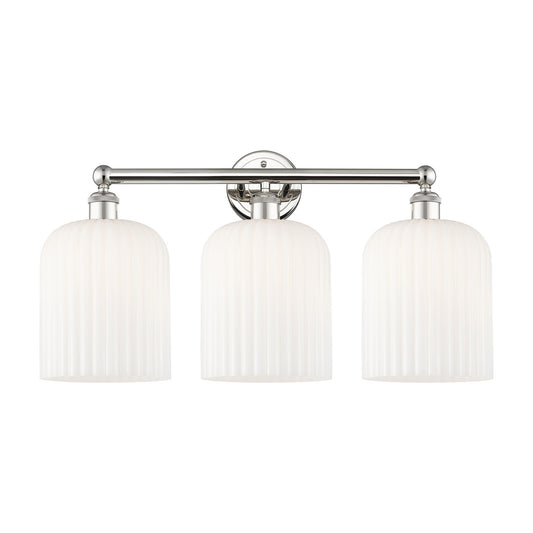 Innovations Bridal Veil 23in 3-Light Bath Vanity Light | Art Nouveau Polished Nickel and Gloss White Ribbed Glass | Bathroom | Model 616-3W-PN-G559-8GWH
