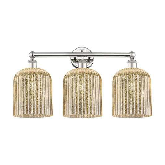 Innovations Bridal Veil 23in 3-Light Bath Vanity | Art Nouveau Polished Nickel and Mercury Ribbed Glass | Bathroom & Powder | Model 616-3W-PN-G559-8ME