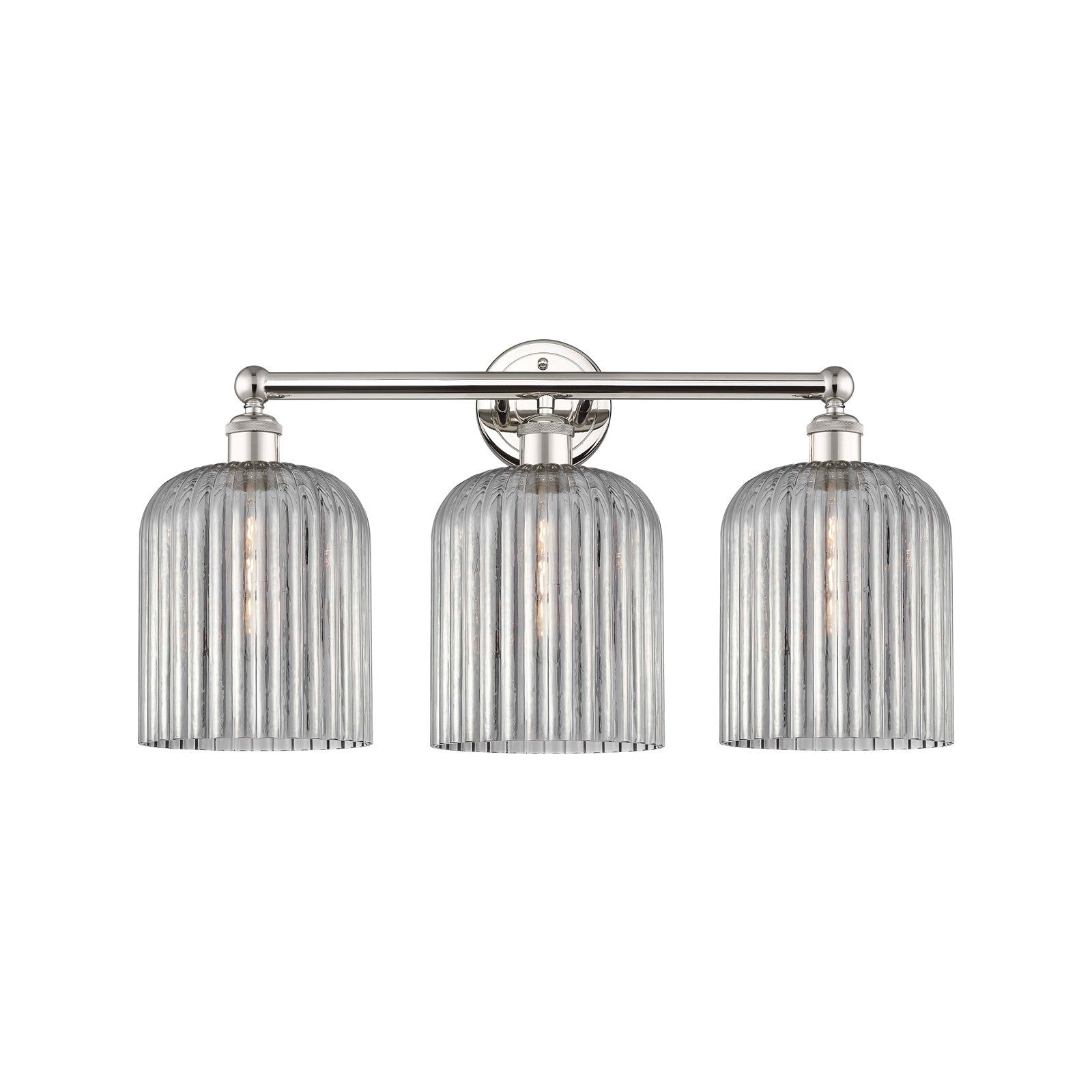 Innovations Bridal Veil 23in 3-Light Bath Vanity Light | Industrial Art Nouveau Polished Nickel and Light Smoke Ribbed Glass | Model 616-3W-PN-G559-8SM