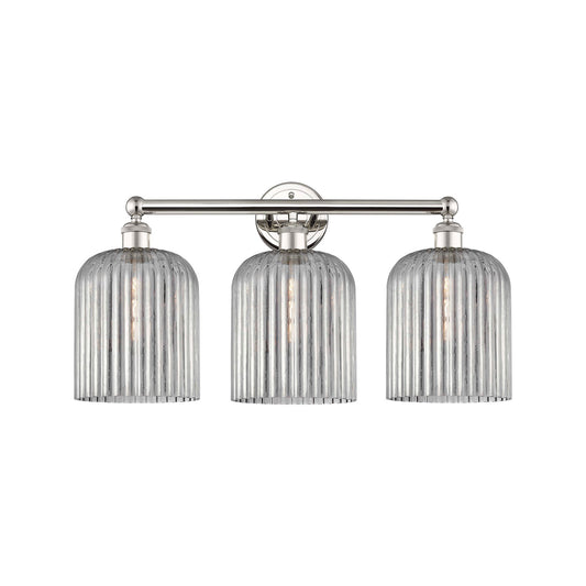 Innovations Bridal Veil 23in 3-Light Bath Vanity Light | Industrial Art Nouveau Polished Nickel and Light Smoke Ribbed Glass | Model 616-3W-PN-G559-8SM