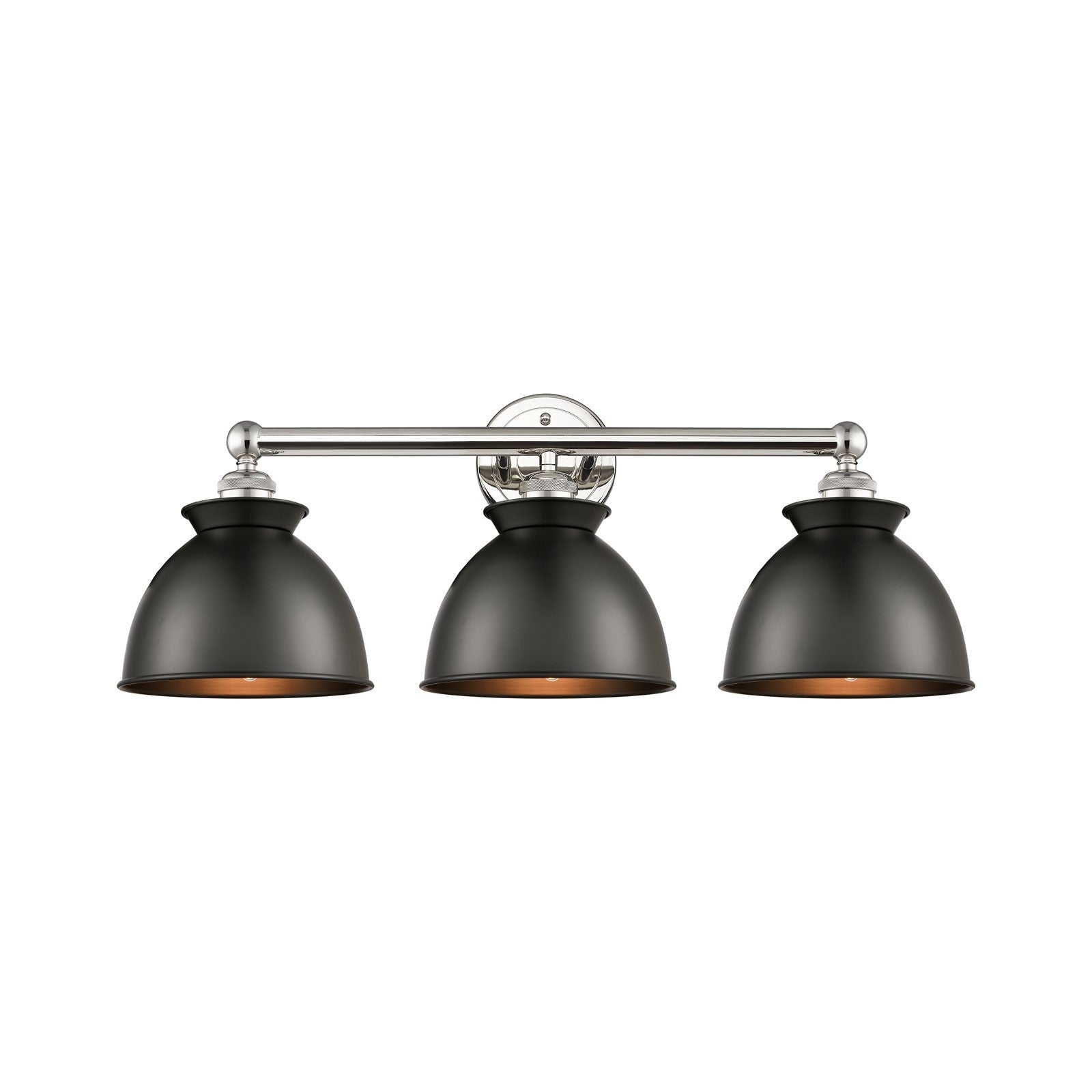 Innovations Adirondack 26in 3-Light Bath Vanity Light | Industrial Polished Nickel and Matte Black Metal | Damp-Rated Bathroom | Model 616-3W-PN-M14-BK