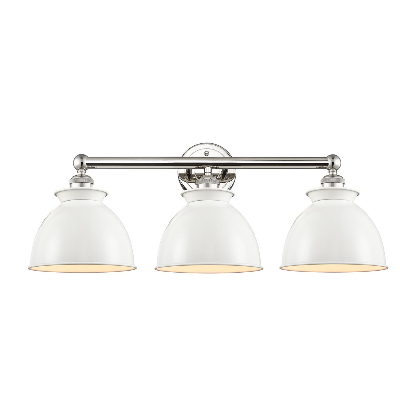 Innovations Adirondack 26in 3-Light Bath Vanity Light | Industrial Farmhouse Polished Nickel and Glossy White Metal Shade | Model 616-3W-PN-M14-W