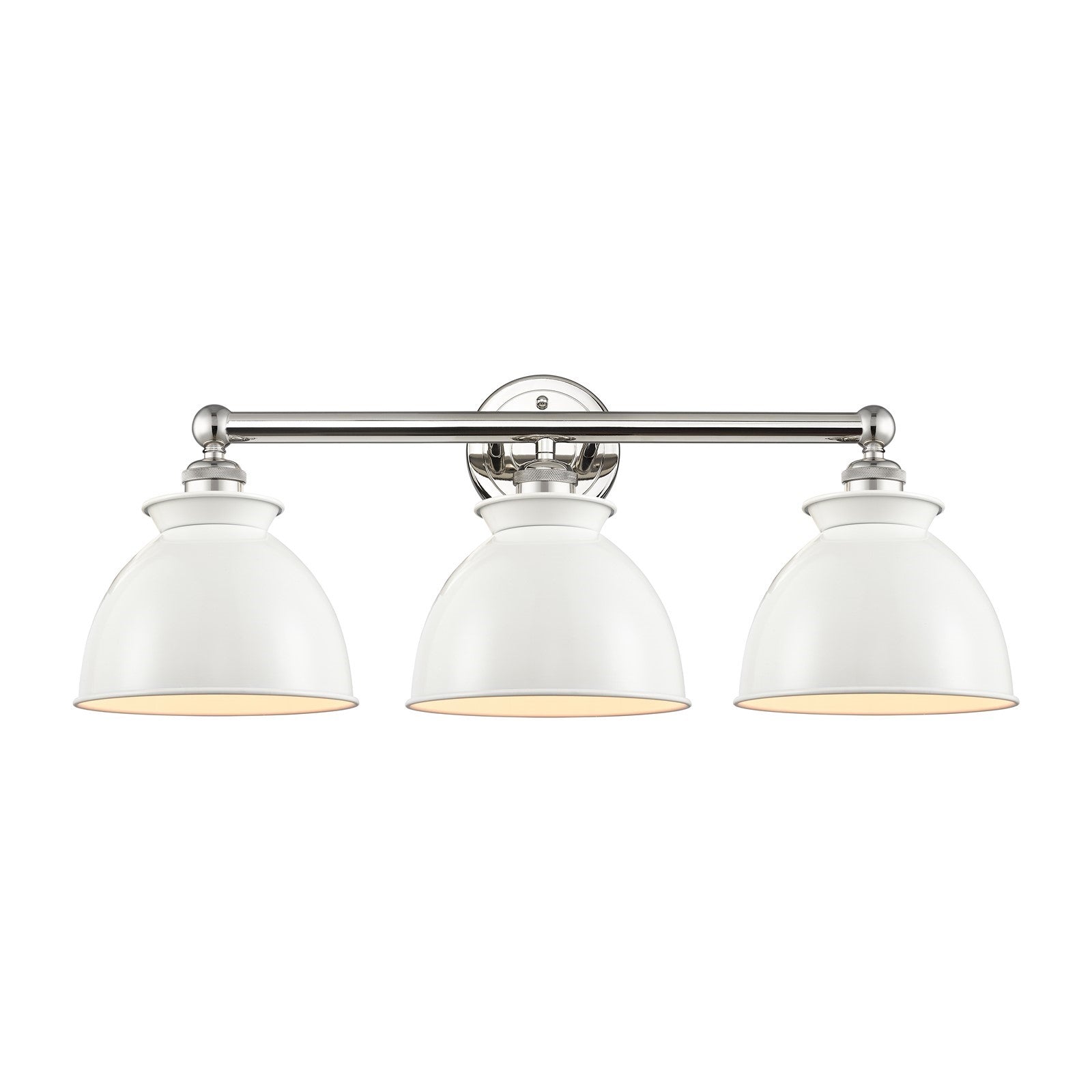 Innovations Adirondack 26in 3-Light Bath Vanity Light | Industrial Farmhouse Polished Nickel and Glossy White Metal Shade | Model 616-3W-PN-M14-W