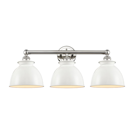 Innovations Adirondack 26in 3-Light Bath Vanity Light | Industrial Farmhouse Polished Nickel and Glossy White Metal Shade | Model 616-3W-PN-M14-W