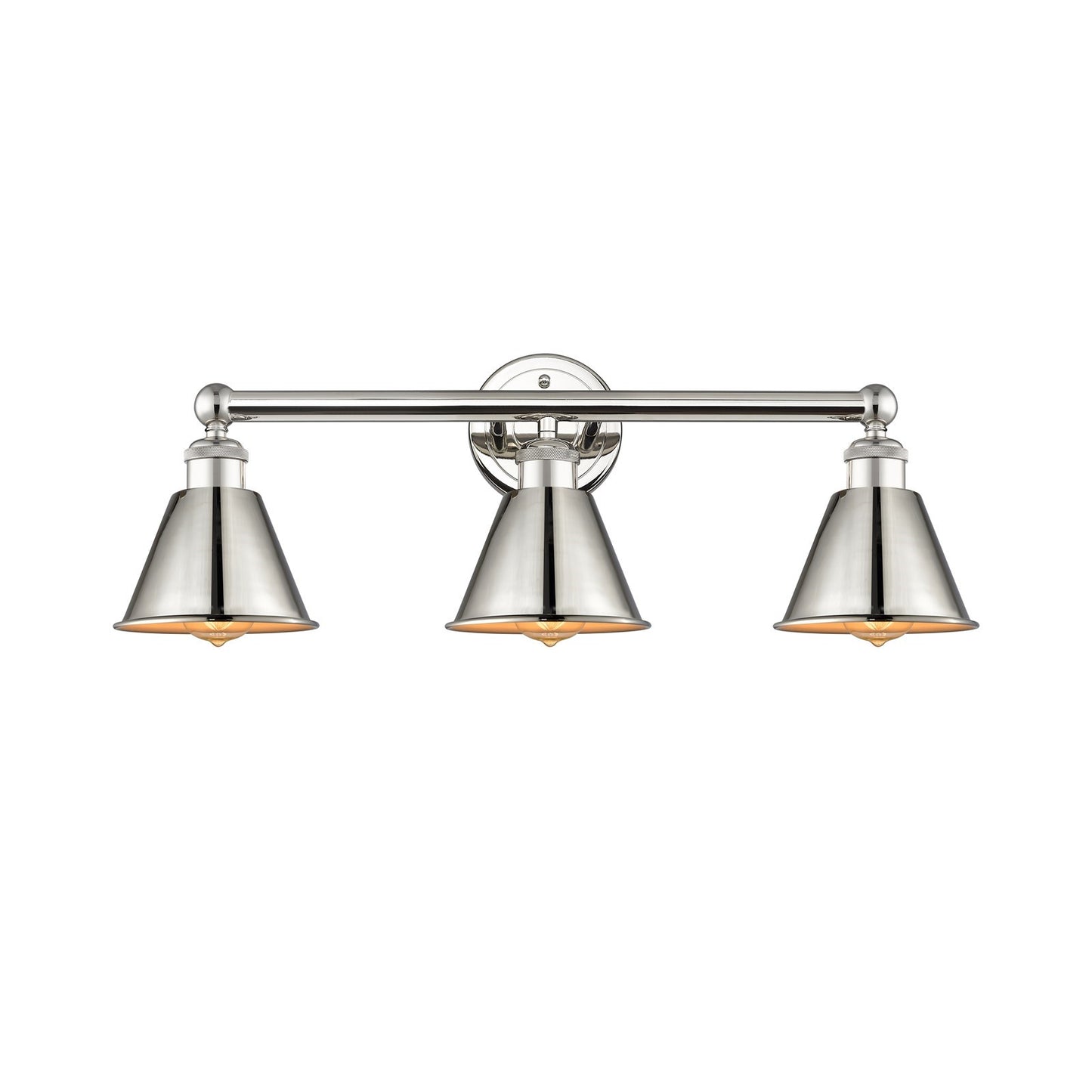 Innovations Smithfield 25in 3-Light Bath Vanity | Industrial Farmhouse Polished Nickel Steel and Metal Shades | Bathroom Vanity | Model 616-3W-PN-M8-PN