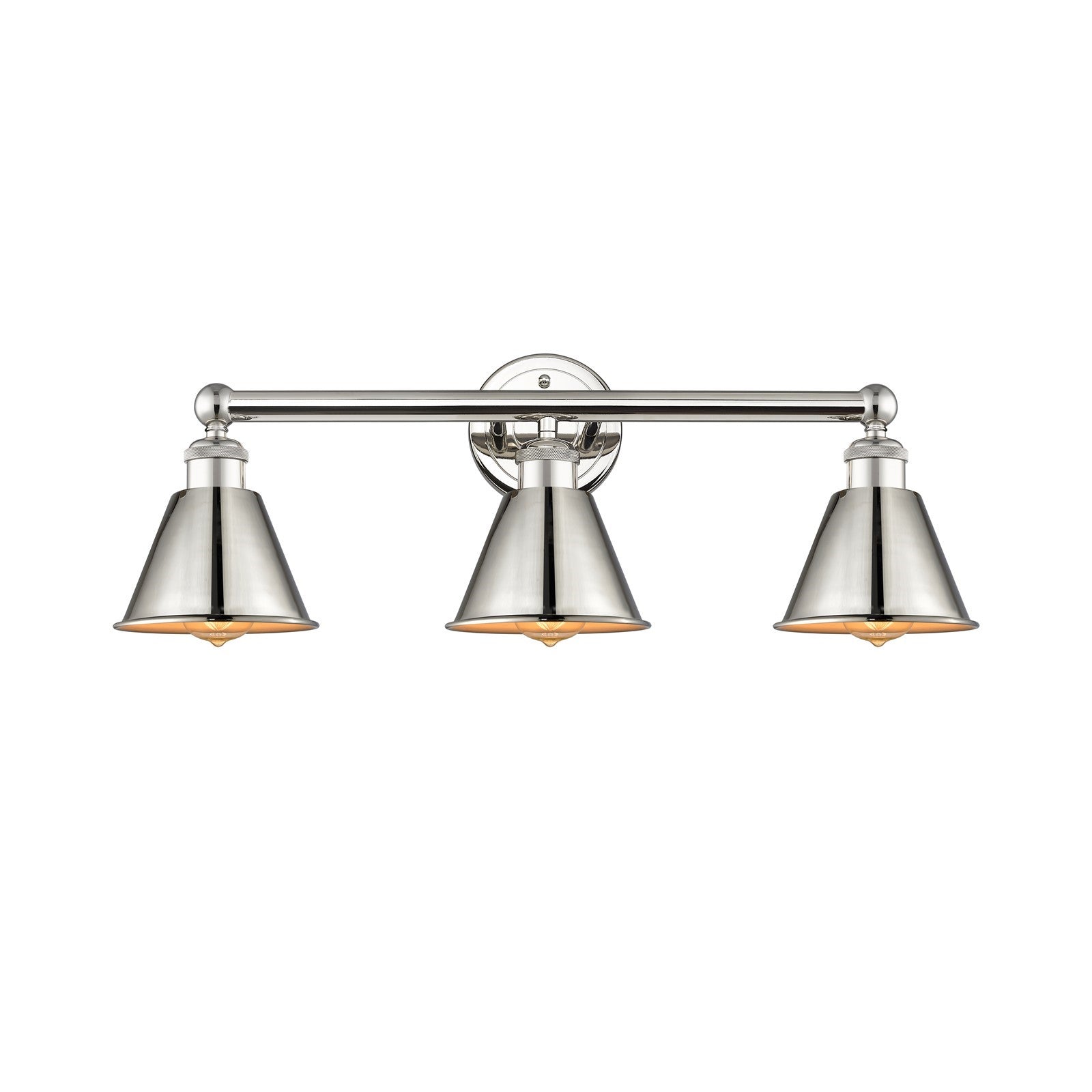 Innovations Smithfield 25in 3-Light Bath Vanity | Industrial Farmhouse Polished Nickel Steel and Metal Shades | Bathroom Vanity | Model 616-3W-PN-M8-PN