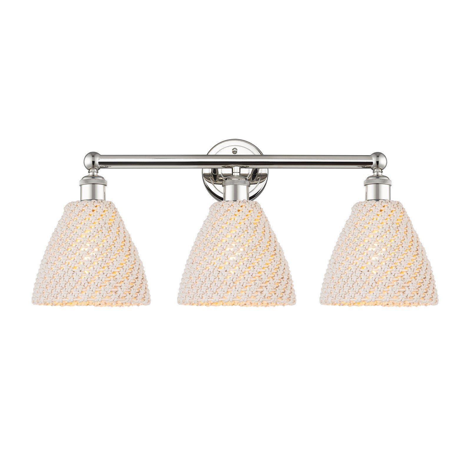 Innovations Bristol Natural 26in 3-Light Bath Vanity Light | Industrial Polished Nickel and Natural Fiber Shade | Bathroom | Model 616-3W-PN-NBD-75-NAT