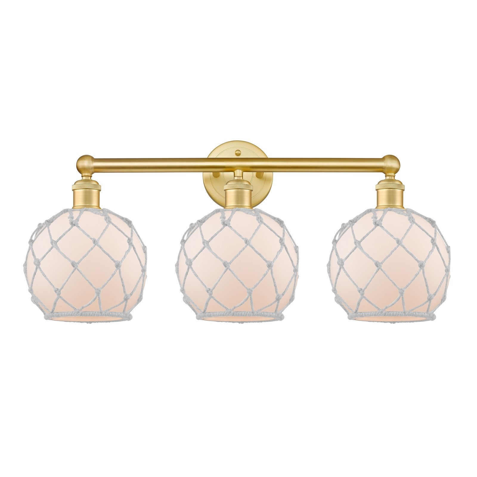 Innovations Farmhouse Rope 26in 3-Light Bath Vanity | Industrial Satin Gold Steel and Cast Brass with White Frosted Glass and | Model 616-3W-SG-G121-8RW