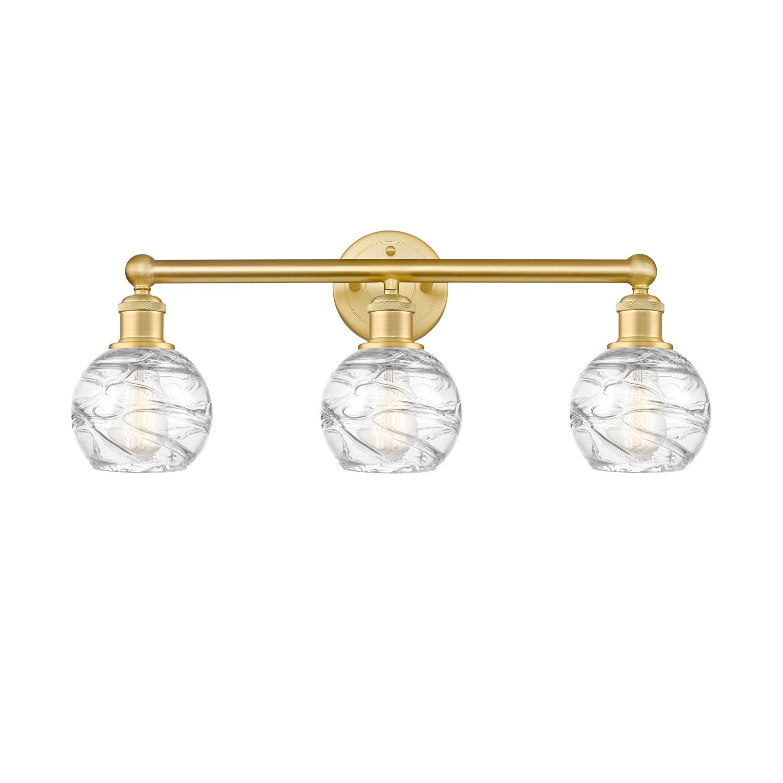 Innovations Athens Deco Swirl 24in 3-Light Bath Vanity | Industrial Satin Gold Steel and Clear Deco Swirl Glass | Bathroom | Model 616-3W-SG-G1213-6CL
