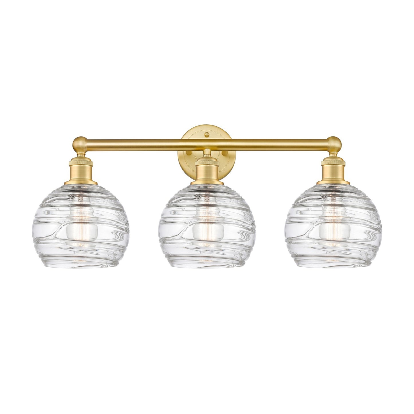 Innovations Athens Deco Swirl 26in 3-Light Bath Vanity Light | Industrial Satin Gold Steel and Cast Brass with Clear Deco | Model 616-3W-SG-G1213-8CL