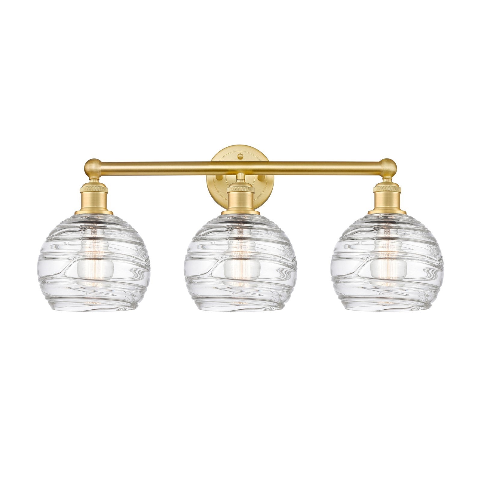 Innovations Athens Deco Swirl 26in 3-Light Bath Vanity Light | Industrial Satin Gold Steel and Cast Brass with Clear Deco | Model 616-3W-SG-G1213-8CL
