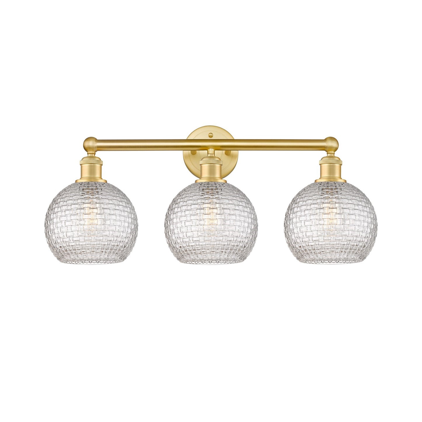 Innovations Athens 26in 3-Light Bath Vanity Light | Modern Farmhouse Satin Gold Steel and Clear Basket Weave Glass | Bathroom | Model 616-3W-SG-G122C-8CL