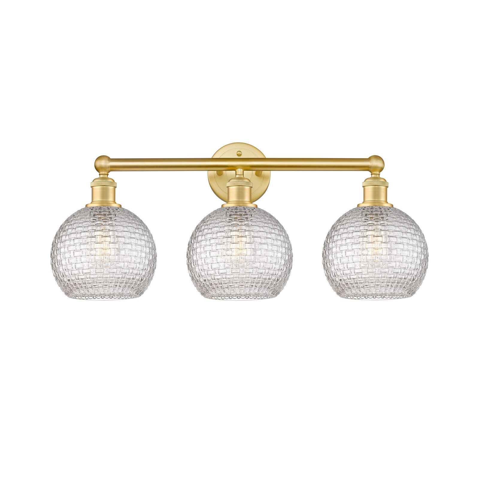 Innovations Athens 26in 3-Light Bath Vanity Light | Modern Farmhouse Satin Gold Steel and Clear Basket Weave Glass | Bathroom | Model 616-3W-SG-G122C-8CL