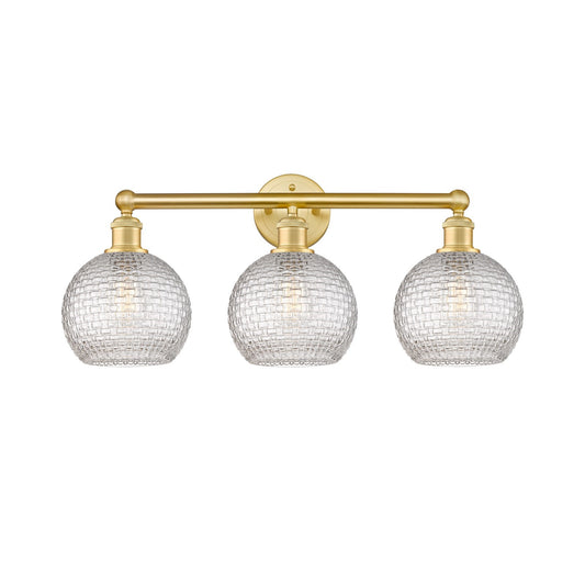 Innovations Athens 26in 3-Light Bath Vanity Light | Modern Farmhouse Satin Gold Steel and Clear Basket Weave Glass | Bathroom | Model 616-3W-SG-G122C-8CL