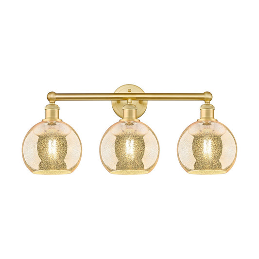 Innovations Athens 26in 3-Light Bath Vanity Light | Industrial Satin Gold Steel and Mercury Glass | Bathroom Vanity | 26 x 12.25 | Model 616-3W-SG-G128-8