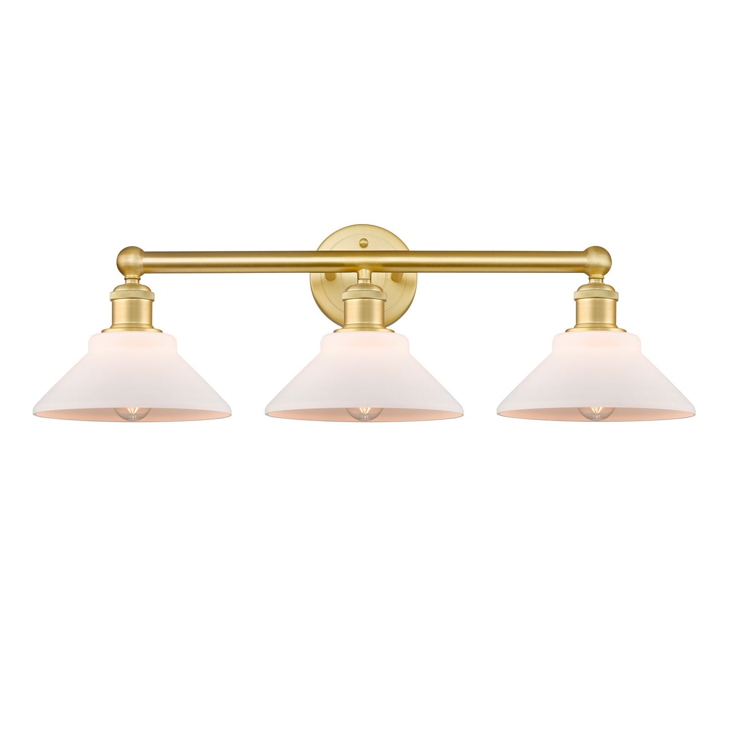 Innovations Orwell 26in 3-Light Bath Vanity Light | Industrial Satin Gold Steel and Cast Brass with Matte White Cone Glass | Model 616-3W-SG-G131