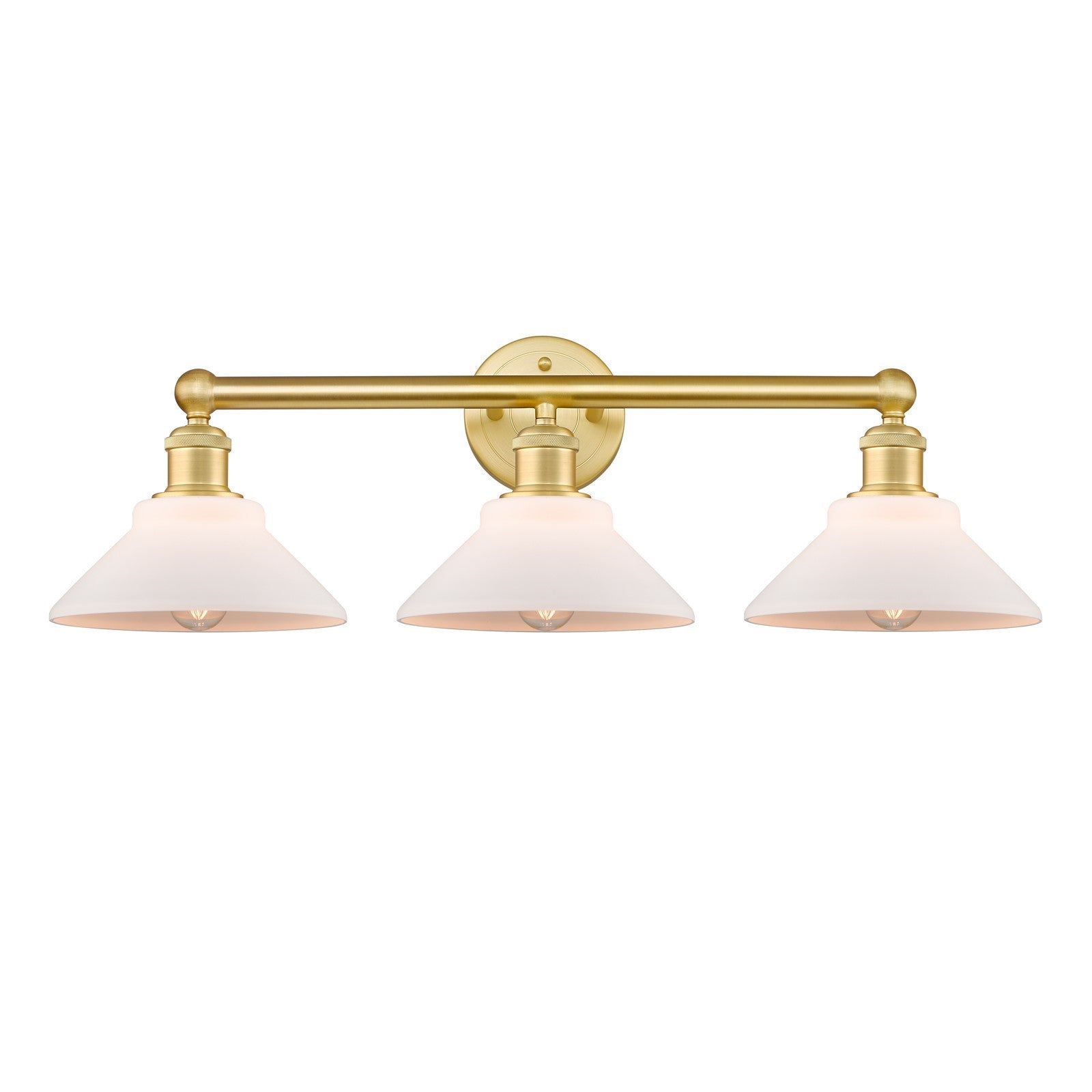 Innovations Orwell 26in 3-Light Bath Vanity Light | Industrial Satin Gold Steel and Cast Brass with Matte White Cone Glass | Model 616-3W-SG-G131