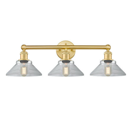 Innovations Orwell 26in 3-Light Bath Vanity Light | Industrial Satin Gold Steel and Clear Glass | Bathroom Vanity & Powder Room | Model 616-3W-SG-G132