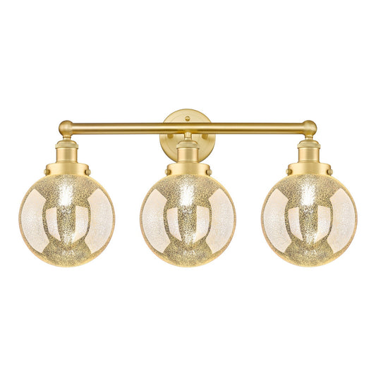 Innovations Beacon 26in 3-Light Bath Vanity Light | Industrial Satin Gold Steel and Mercury Glass | Bathroom Vanity | 26 x 13.62 | Model 616-3W-SG-G208-8
