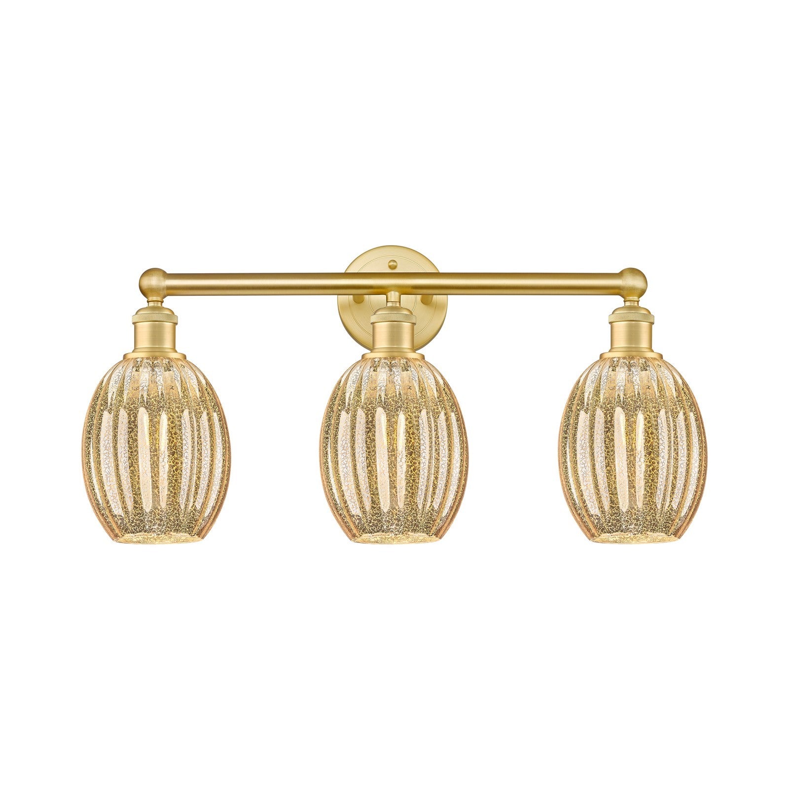 Innovations Preston Bulb 24in 3-Light Bath Vanity Light | Industrial Satin Gold Steel and Mercury Glass | Bathroom Vanity | Model 616-3W-SG-G459-6ME