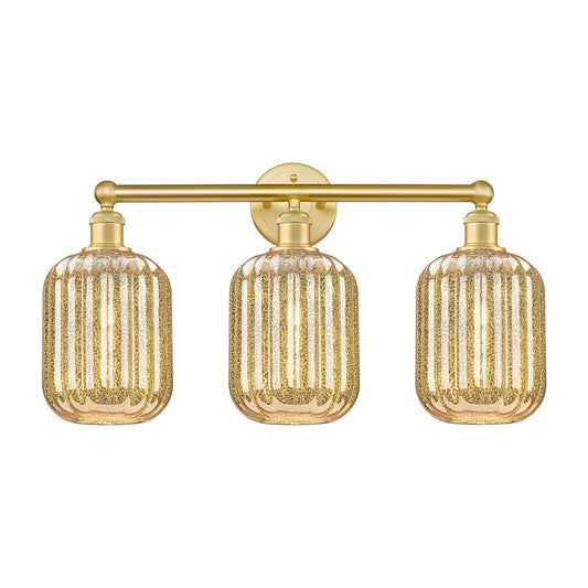 Innovations Preston Cylinder 25in 3-Light Bath Vanity | Industrial Satin Gold Steel and Mercury Glass | Bathroom Vanity | 24.75 | Model 616-3W-SG-G460-7ME