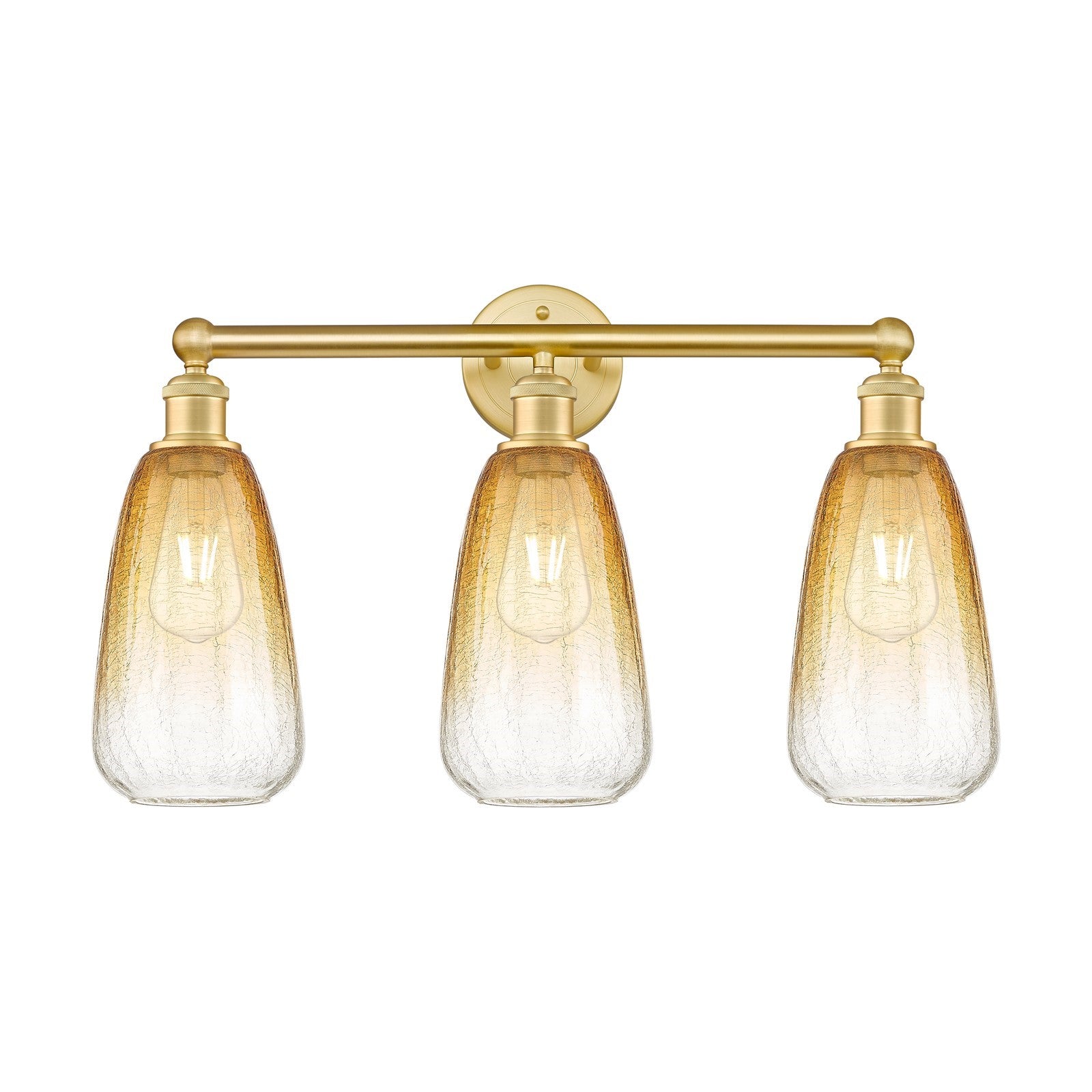 Innovations Brookhaven Almond 24in 3-Light Bath Vanity Light | Industrial Satin Gold Steel and Amber Glass | Bathroom Vanity & | Model 616-3W-SG-G480-6AM