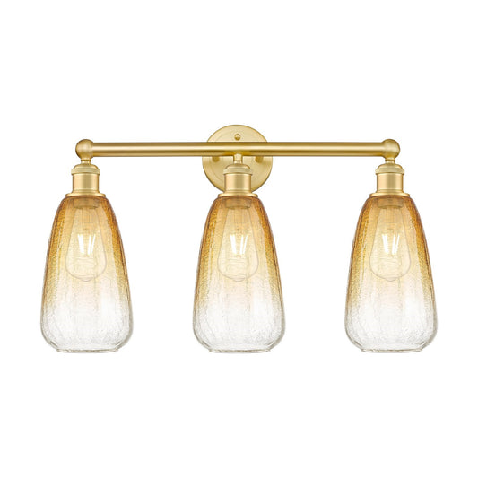 Innovations Brookhaven Almond 24in 3-Light Bath Vanity Light | Industrial Satin Gold Steel and Amber Glass | Bathroom Vanity & | Model 616-3W-SG-G480-6AM