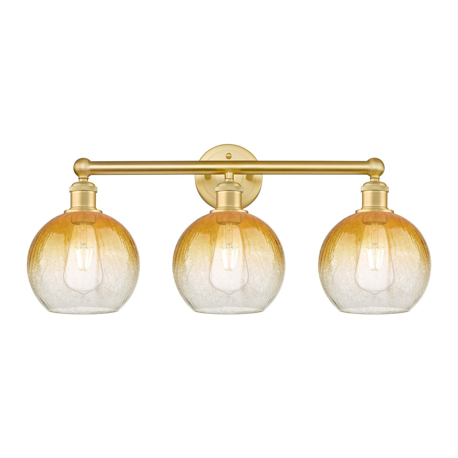 Innovations Brookhaven Globe 26in 3-Light Bath Vanity Light | Industrial Satin Gold Steel and Amber Glass | Bathroom Vanity | Model 616-3W-SG-G483-8AM