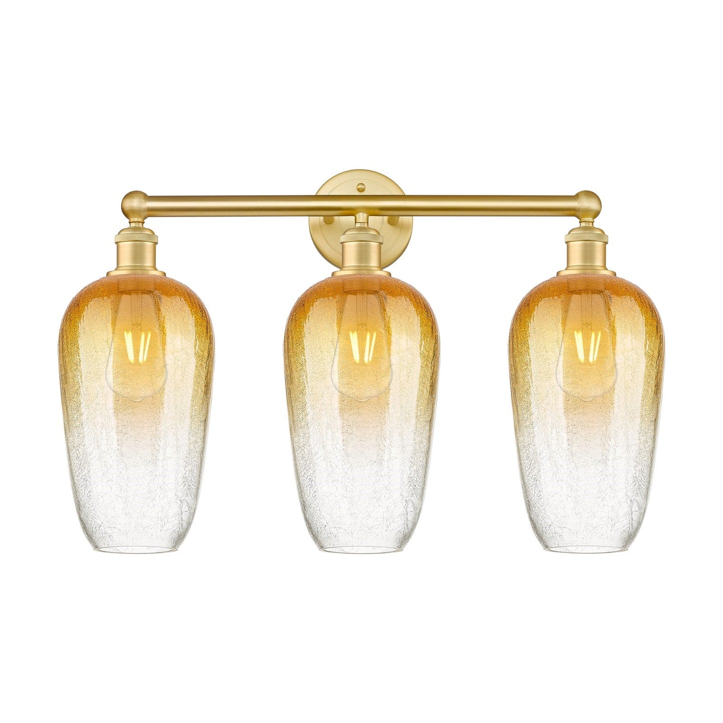Innovations Brookhaven Flute 25in 3-Light Bath Vanity Light | Industrial Satin Gold Steel and Amber Glass | Bathroom Vanity | Model 616-3W-SG-G484-7AM