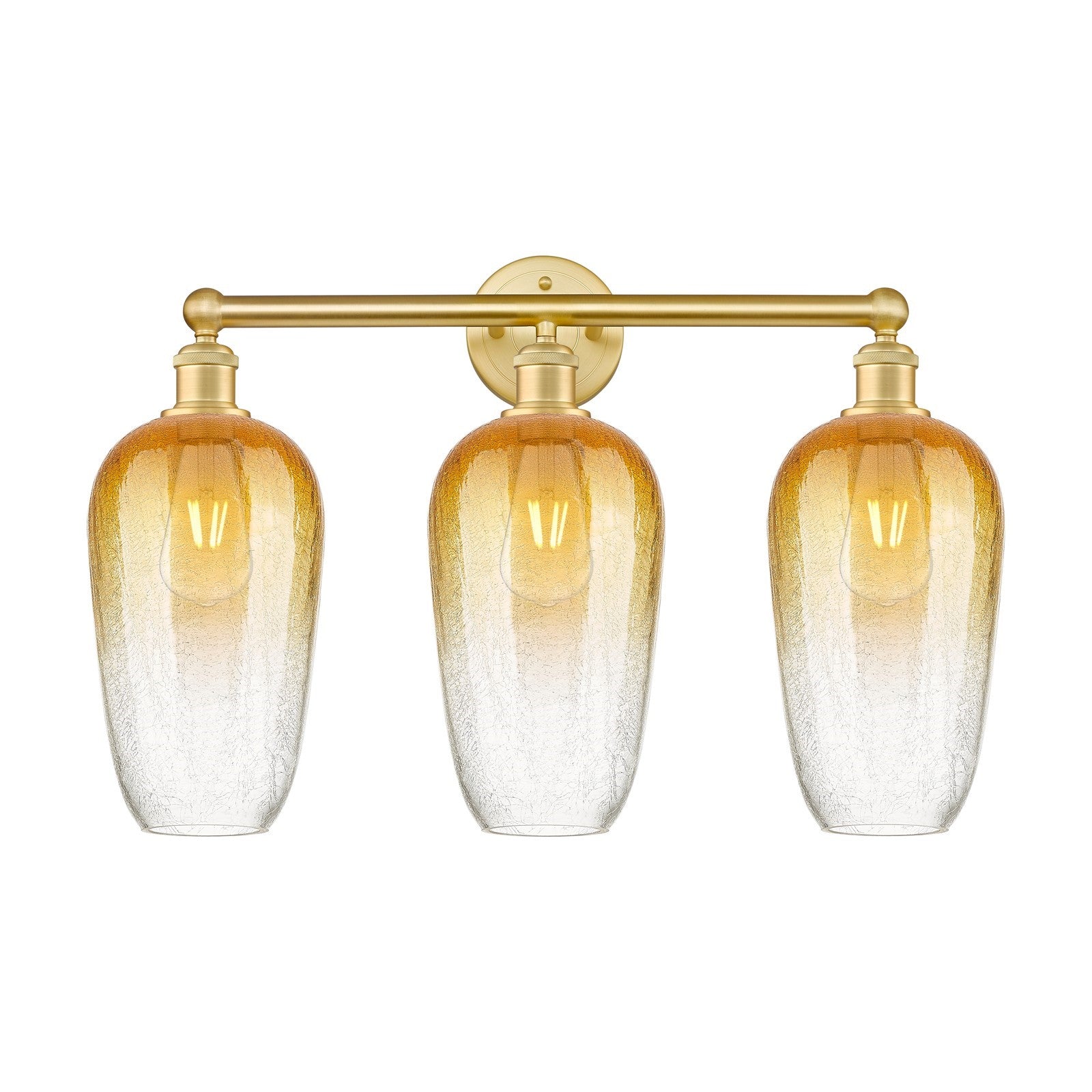 Innovations Brookhaven Flute 25in 3-Light Bath Vanity Light | Industrial Satin Gold Steel and Amber Glass | Bathroom Vanity | Model 616-3W-SG-G484-7AM