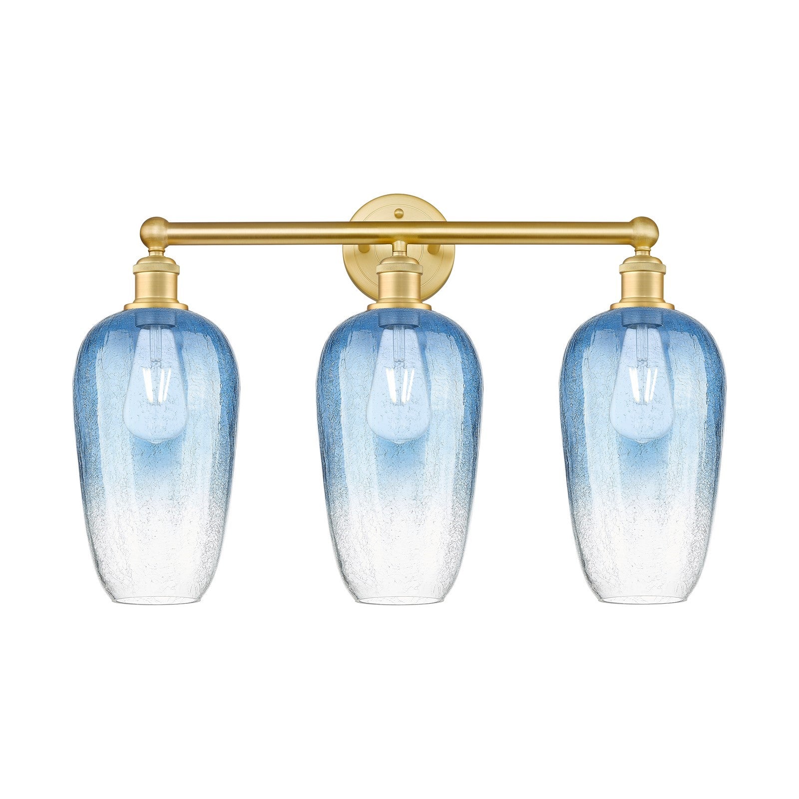 Innovations Brookhaven Flute 25in 3-Light Bath Vanity | Industrial Satin Gold Steel and Cast Brass with Sapphire Blue Glass | Model 616-3W-SG-G484-7SB
