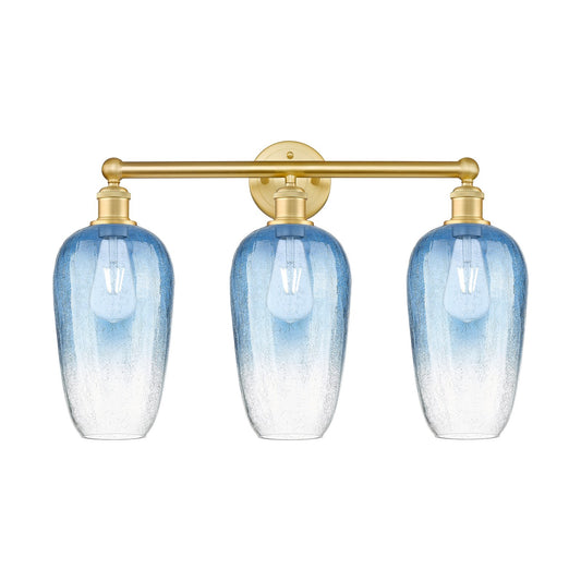Innovations Brookhaven Flute 25in 3-Light Bath Vanity | Industrial Satin Gold Steel and Cast Brass with Sapphire Blue Glass | Model 616-3W-SG-G484-7SB